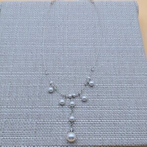 16 Inch Sterling Silver Faux Pearls Drop Style Necklace B667